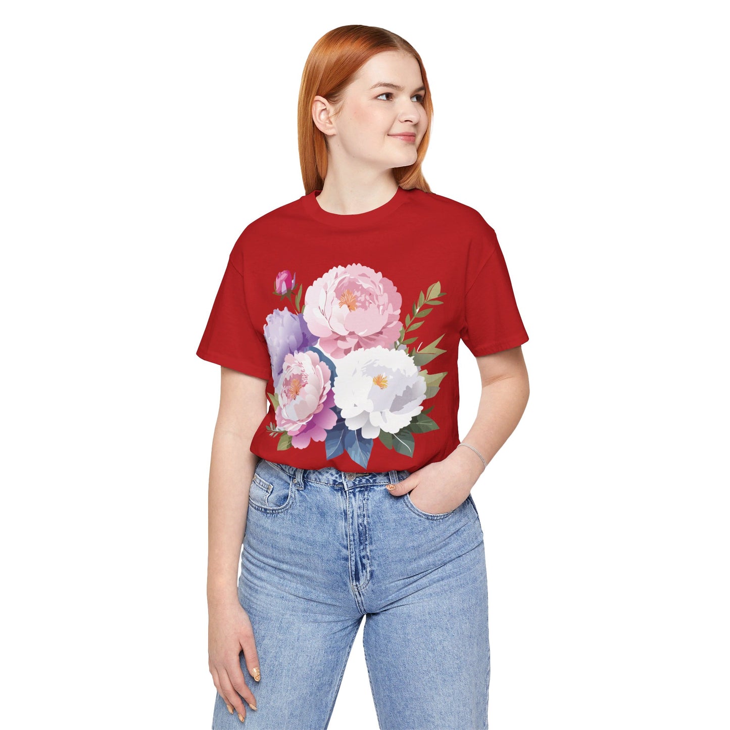 Natural Cotton Tee Shirt with Flowers