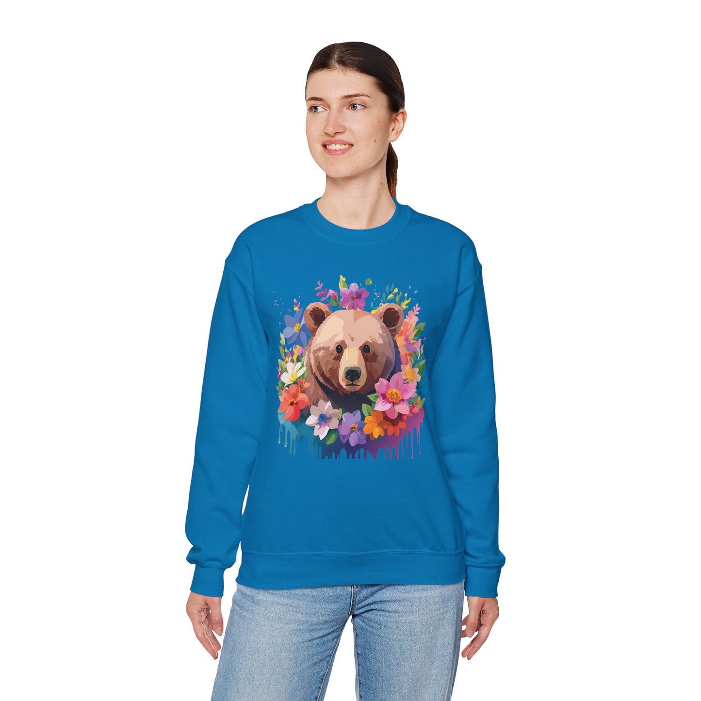 Unisex Floral Bear Sweatshirt, Animals Sweatshirt, Floral Sweatshirt, Art Design Sweatshirt