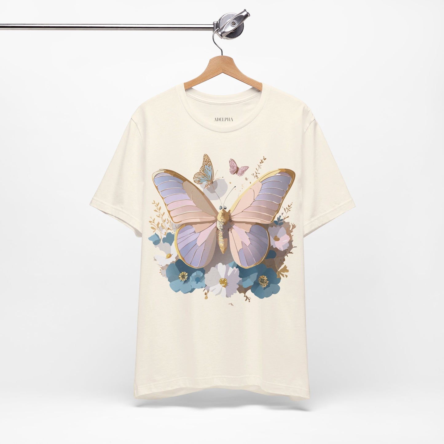 Natural Cotton Tee Shirt with Butterfly