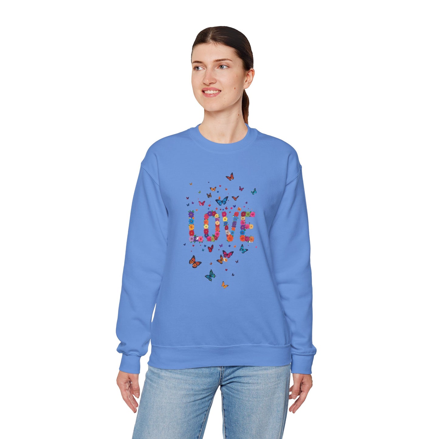 Unisex Floral Love Sweatshirt Fifty Fifty Cotton Poly Valentines Day