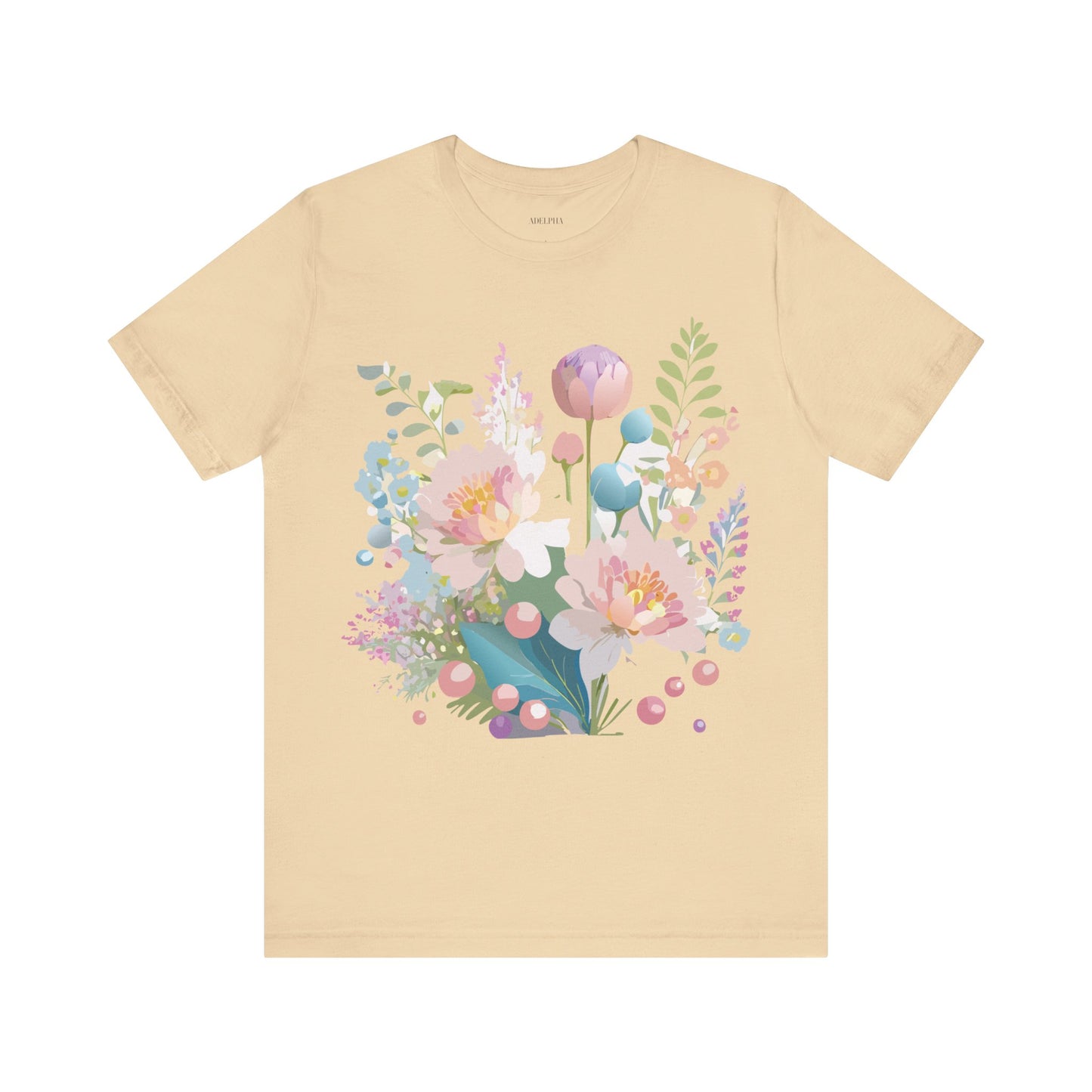 Natural Cotton Tee Shirt with Flowers