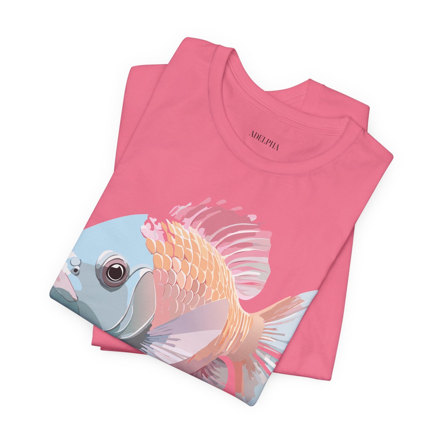 Natural Cotton Tee Shirt with Fish