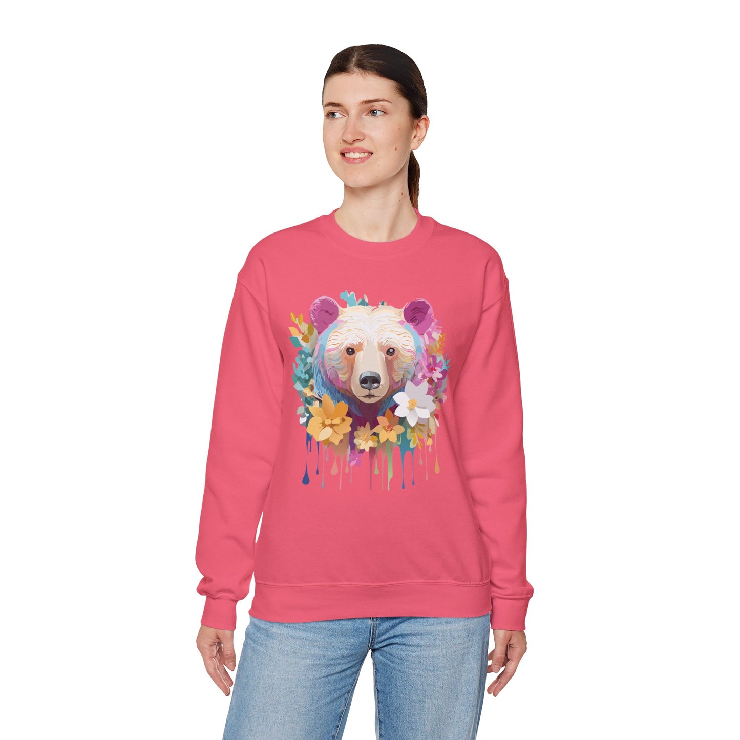 Unisex Floral Bear Sweatshirt, Animals Sweatshirt, Floral Sweatshirt, Art Design Sweatshirt