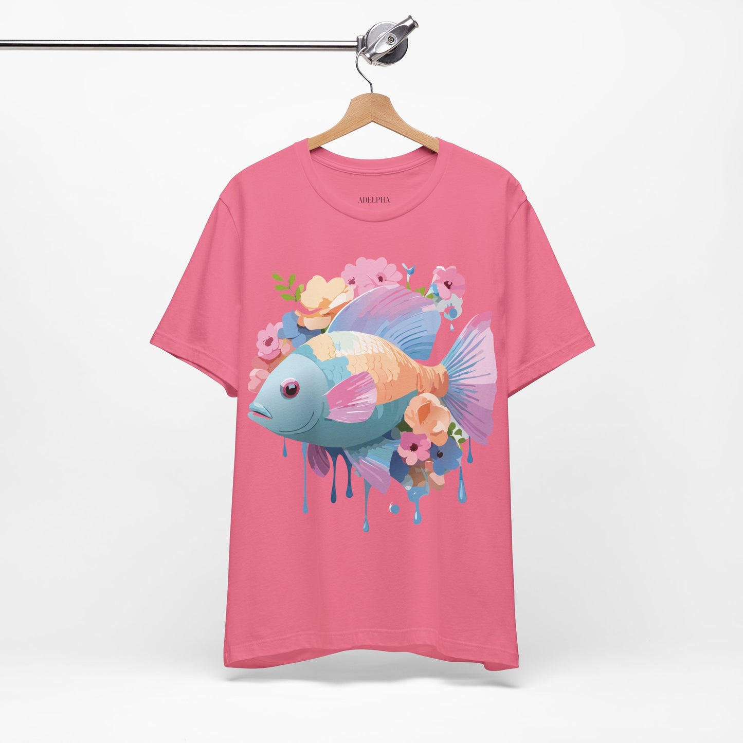 Natural Cotton Tee Shirt with Fish