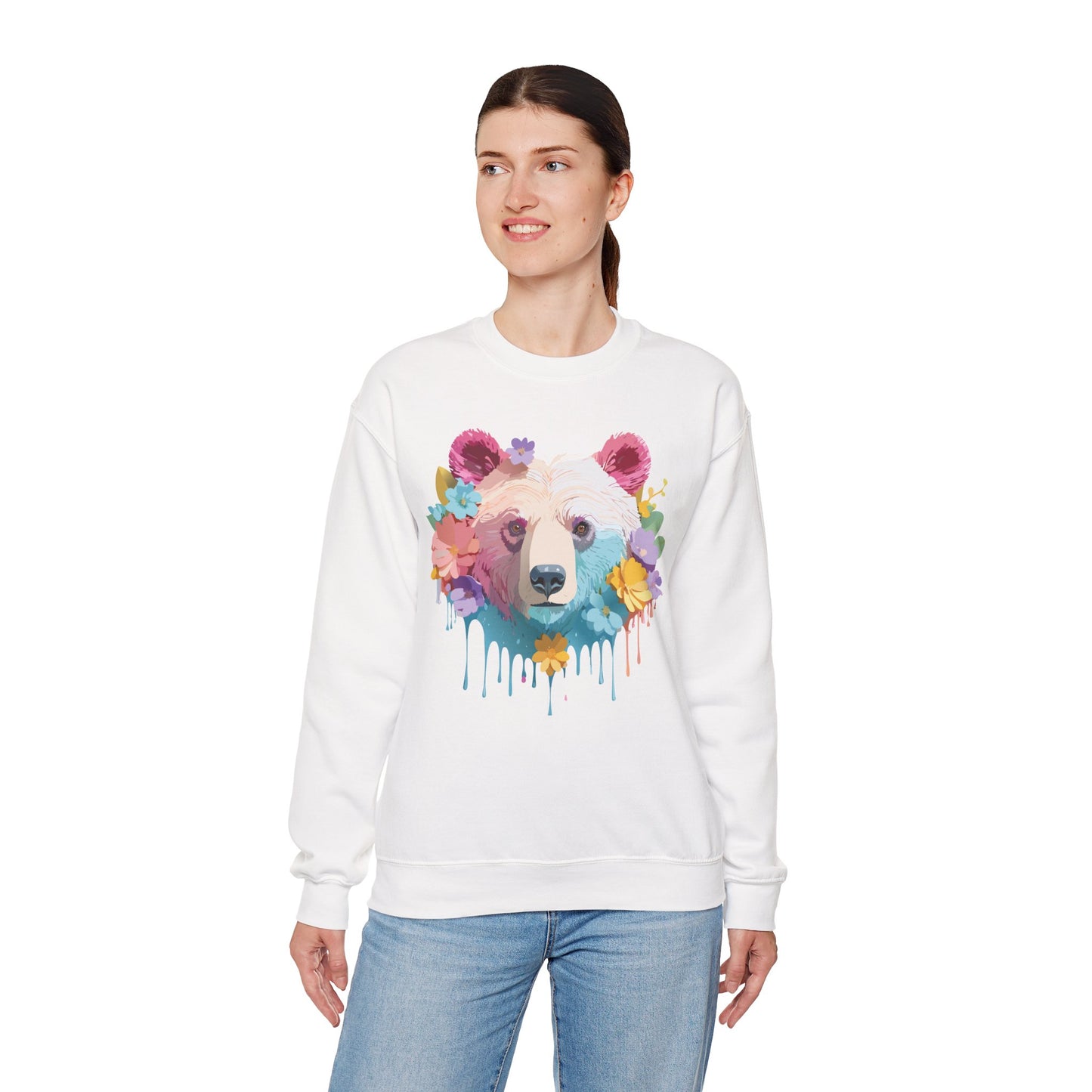 Unisex Floral Bear Sweatshirt, Animals Sweatshirt, Floral Sweatshirt, Art Design Sweatshirt