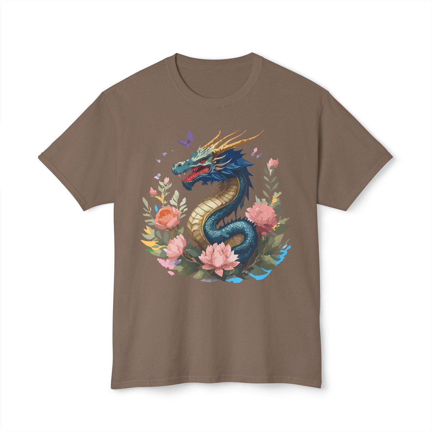 Dragon T-Shirt, Vintage Dragon Tee, Floral Tees, Dragon Art Design Shirt, Tee Shirt with Dragon 2