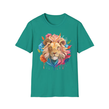Lion Shirt Unisex Floral Lion Tee Gildan Softstyle 64000 Lightweight Cotton Tee