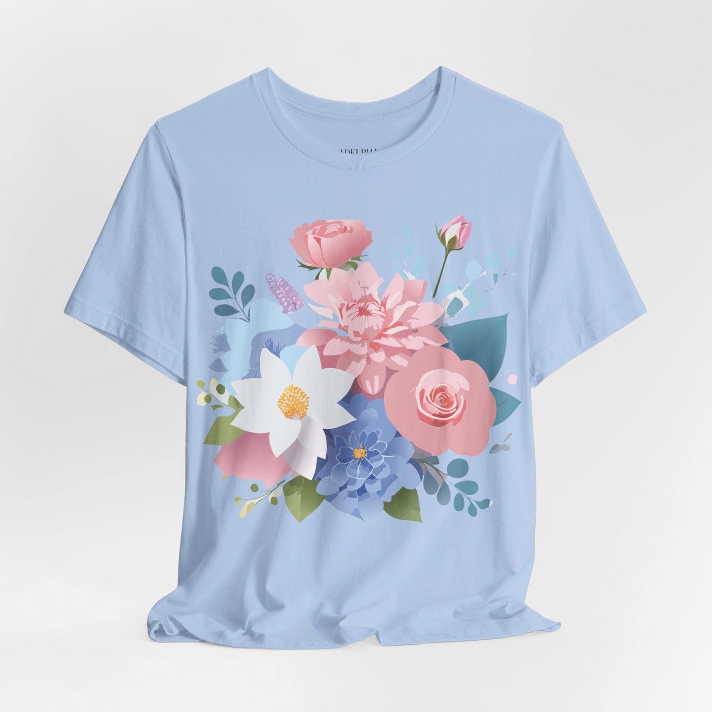 Natural Cotton Tee Shirt with Flowers