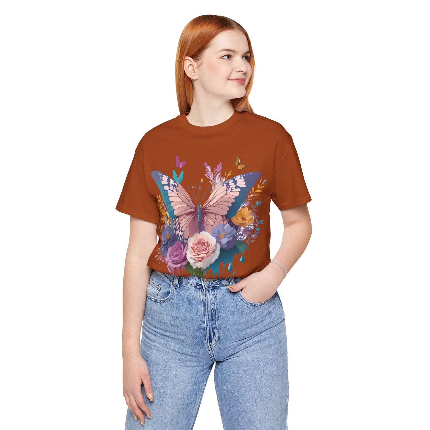 Natural Cotton Tee Shirt with Butterfly