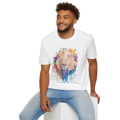 Unisex Lion Shirt Floral Lion Tee Softstyle Gildan 64000 100 Percent Cotton