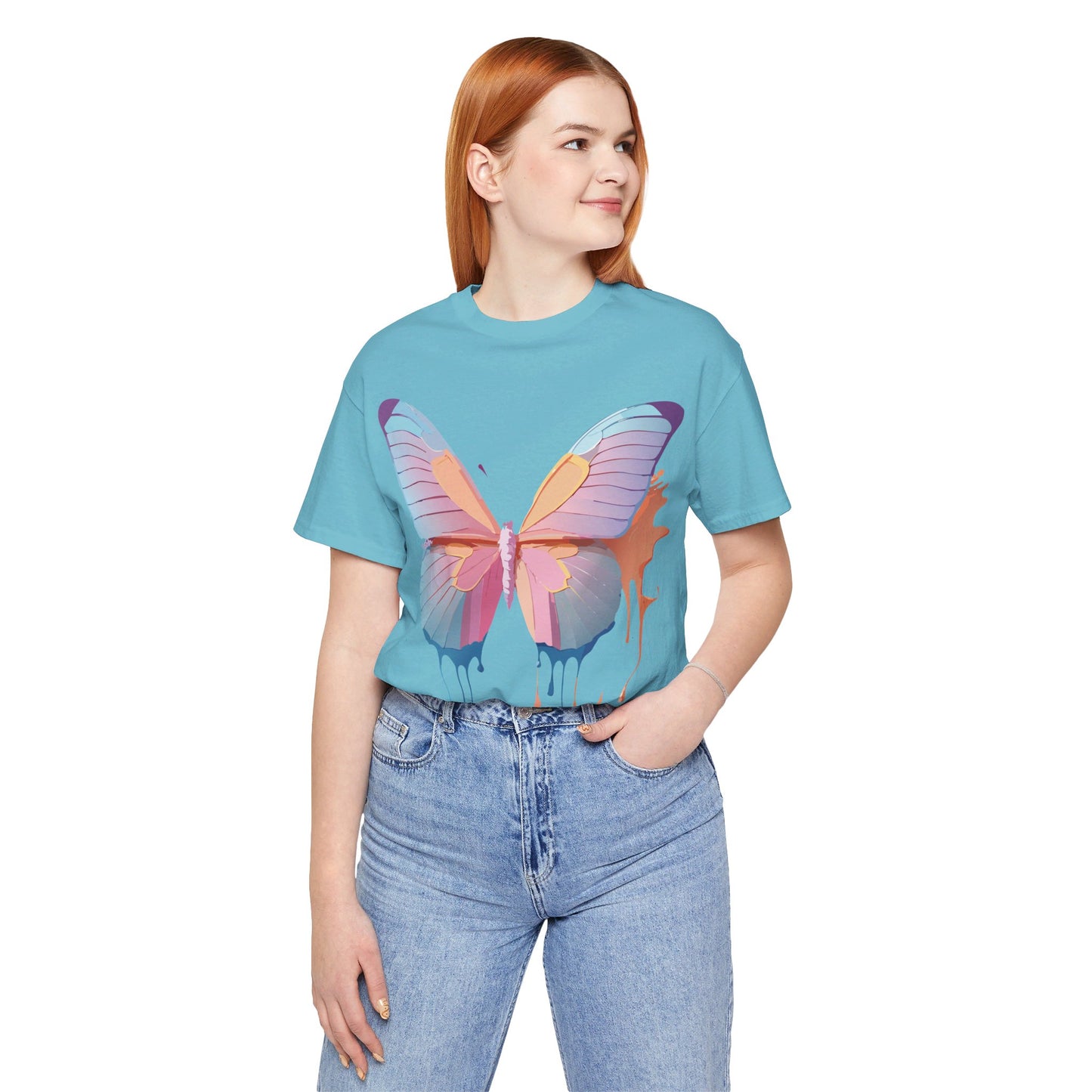 Natural Cotton Tee Shirt with Butterfly