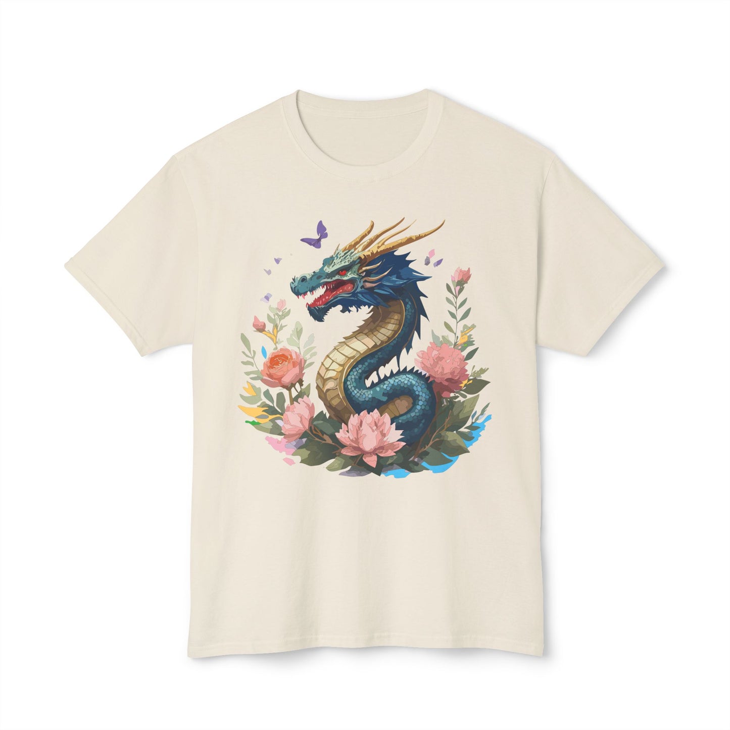 Dragon T-Shirt, Vintage Dragon Tee, Floral Tees, Dragon Art Design Shirt, Tee Shirt with Dragon 2