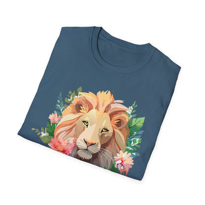 Gildan Unisex Lion Shirt Floral Lion Tee Animal Print Softstyle Tee