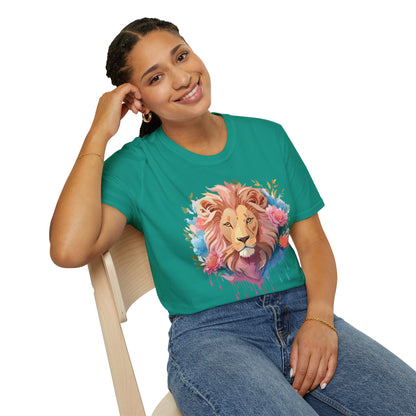 Lion Shirt Unisex Floral Lion Tee 100 Percent Cotton Softstyle Gildan 64000