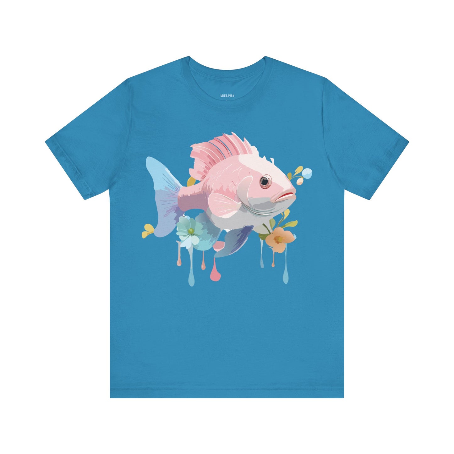 Natural Cotton Tee Shirt with Fish