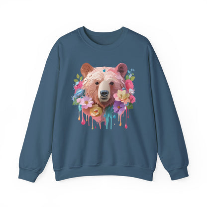 Unisex Floral Bear Sweatshirt Art Design Animals Print Gildan 18000