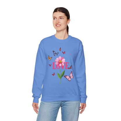 Unisex Floral Love Sweatshirt Valentines Day Cotton Poly Blend Butterfly