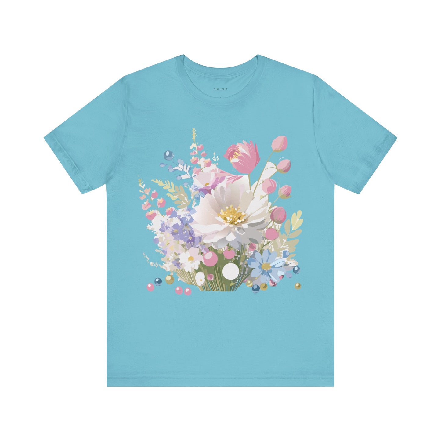 Natural Cotton Tee Shirt with Flowers