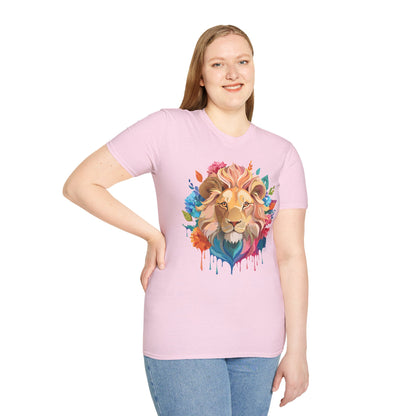 Lion Shirt Unisex Floral Lion Tee Gildan Softstyle 64000 Lightweight Cotton Tee