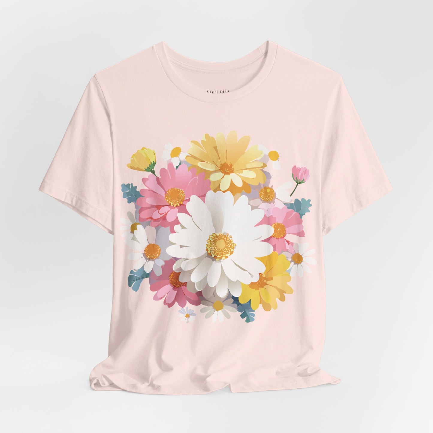 Natural Cotton Tee Shirt with Flowers