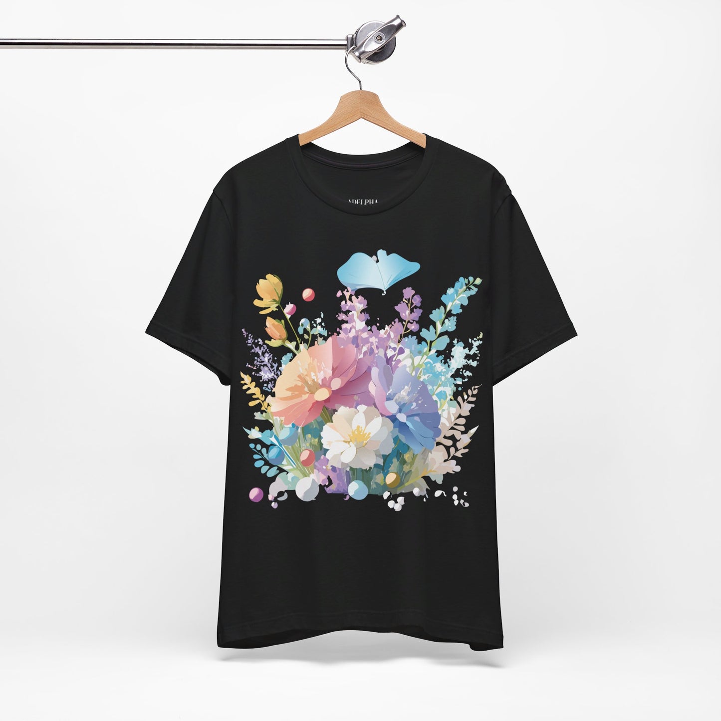 Natural Cotton Tee Shirt with Flowers