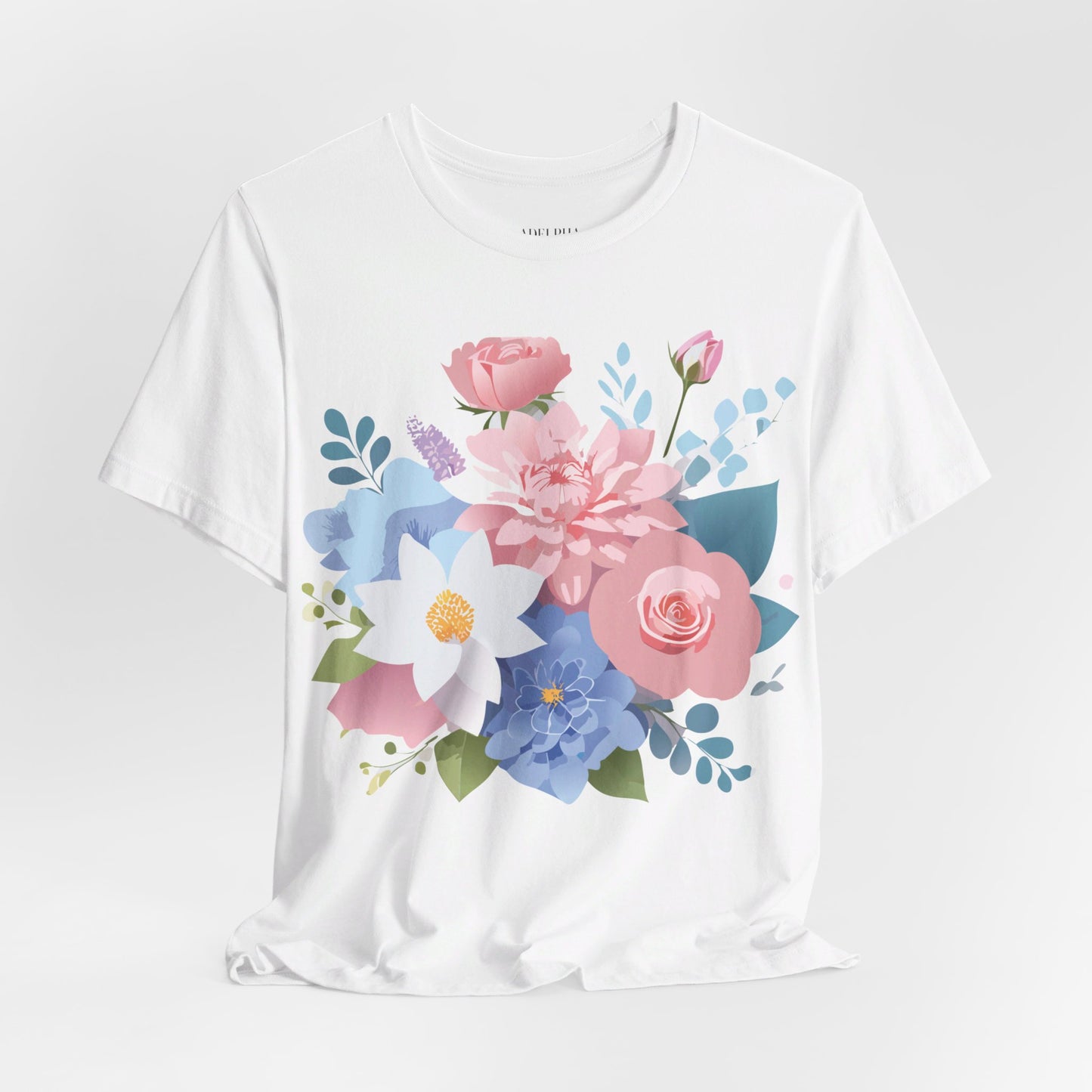 Natural Cotton Tee Shirt with Flowers