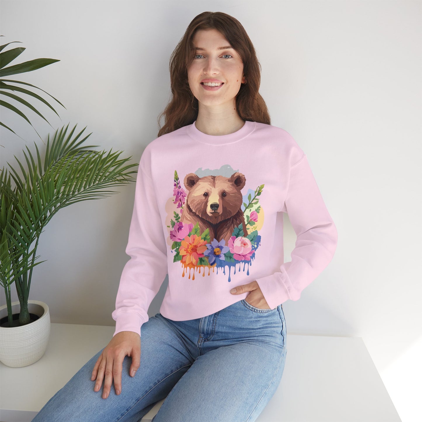 Unisex Floral Bear Sweatshirt, Animals Sweatshirt, Floral Sweatshirt, Art Design Sweatshirt
