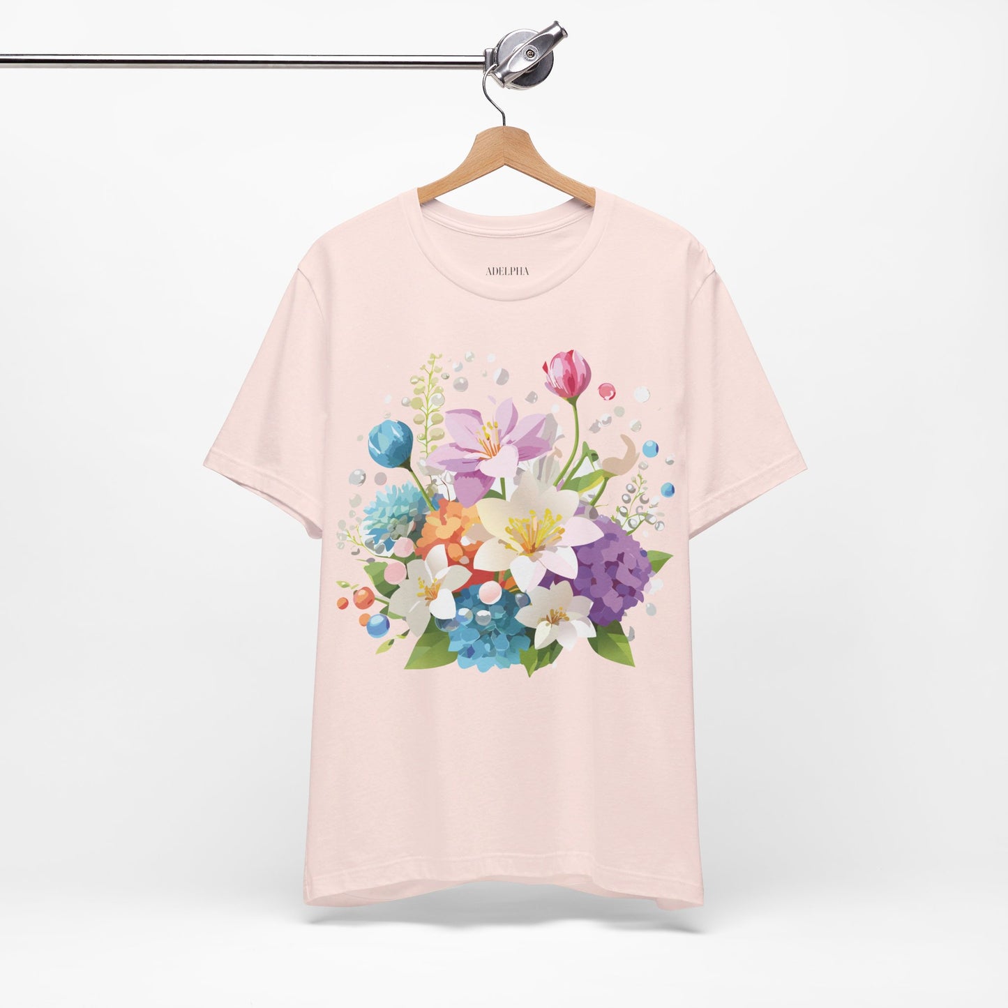 Natural Cotton Tee Shirt with Flowers