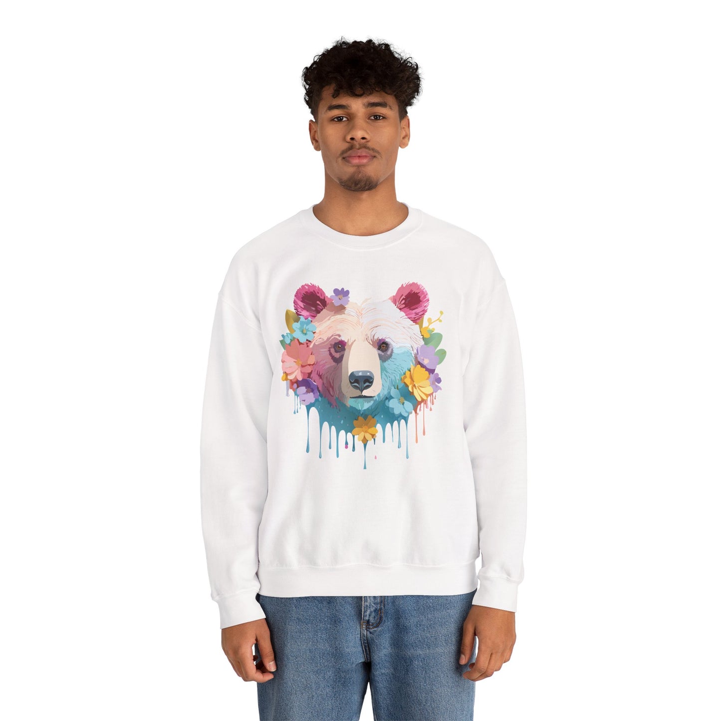 Unisex Floral Bear Sweatshirt, Animals Sweatshirt, Floral Sweatshirt, Art Design Sweatshirt