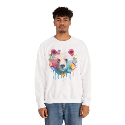 Unisex Floral Bear Sweatshirt Gildan 18000 Art Design Animals