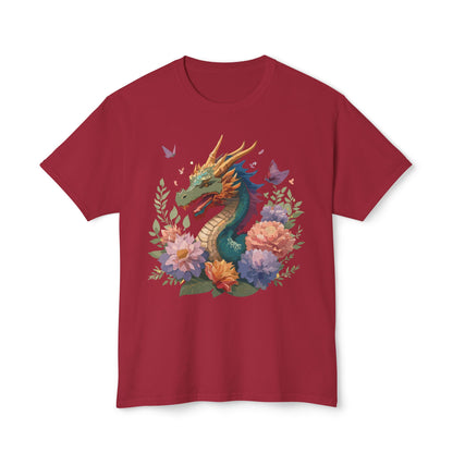 Dragon Art Tee Unisex Vintage Floral Tee Full Color Print HD Cotton