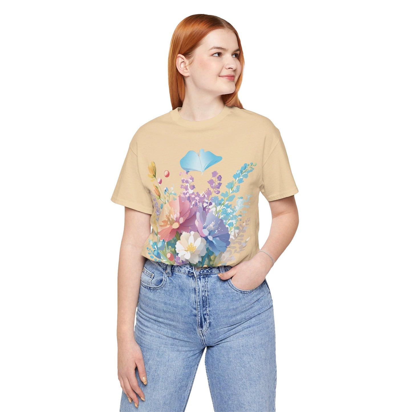 T-shirt en coton naturel avec fleurs