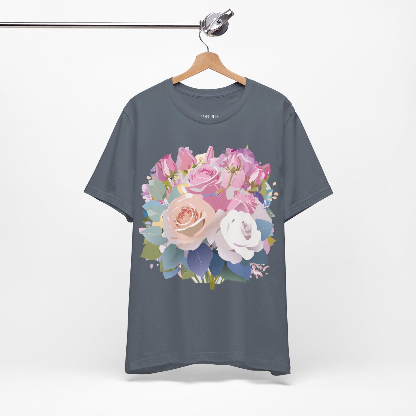 Natural Cotton Tee Shirt with Flowers