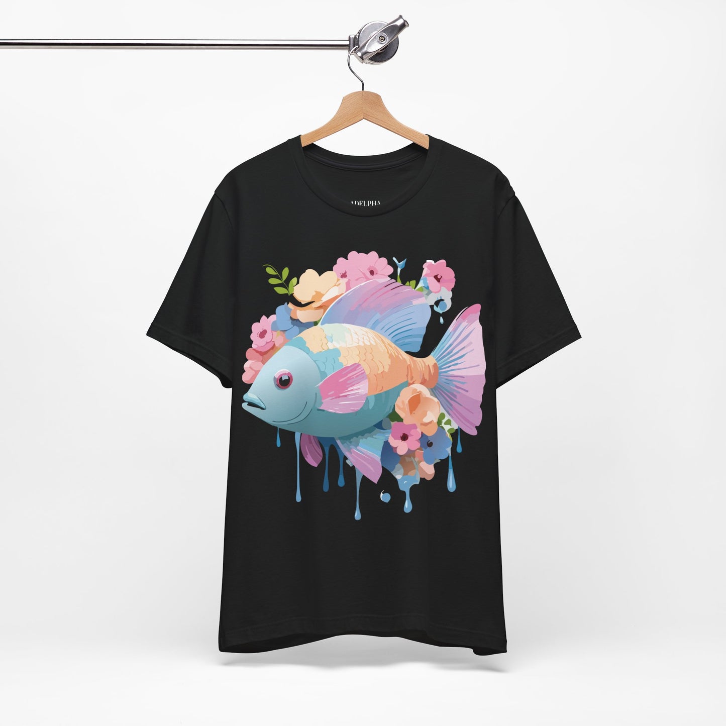 Natural Cotton Tee Shirt with Fish