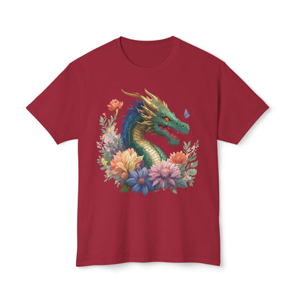 Dragon Art Tee Shirt Unisex Floral Print Cotton Tee USA Made