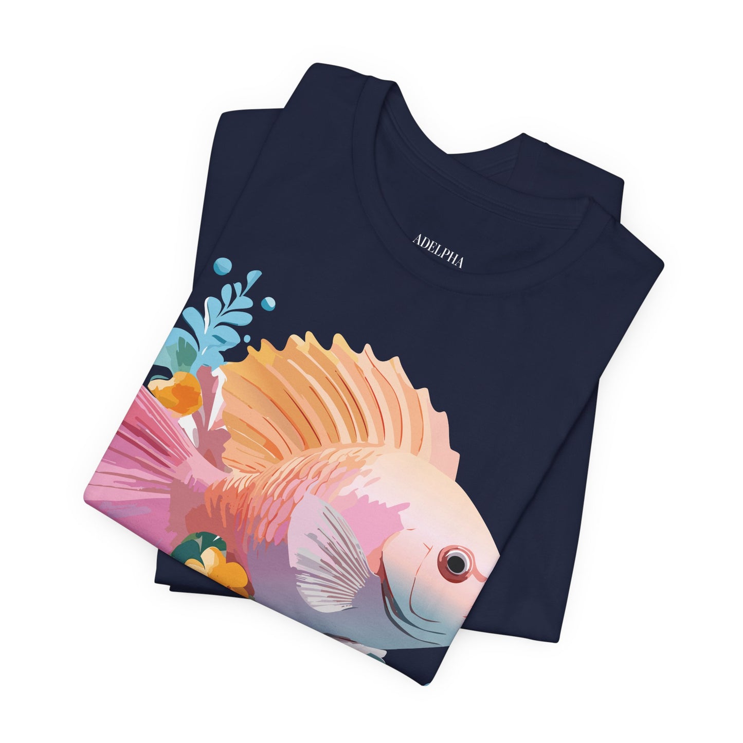 Natural Cotton Tee Shirt with Fish