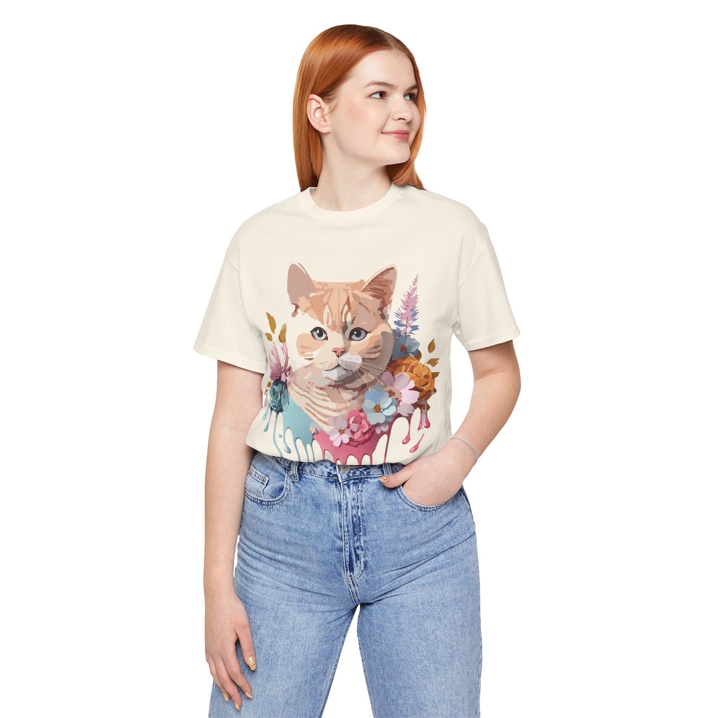 Natural Cotton Tee Shirt with Cat