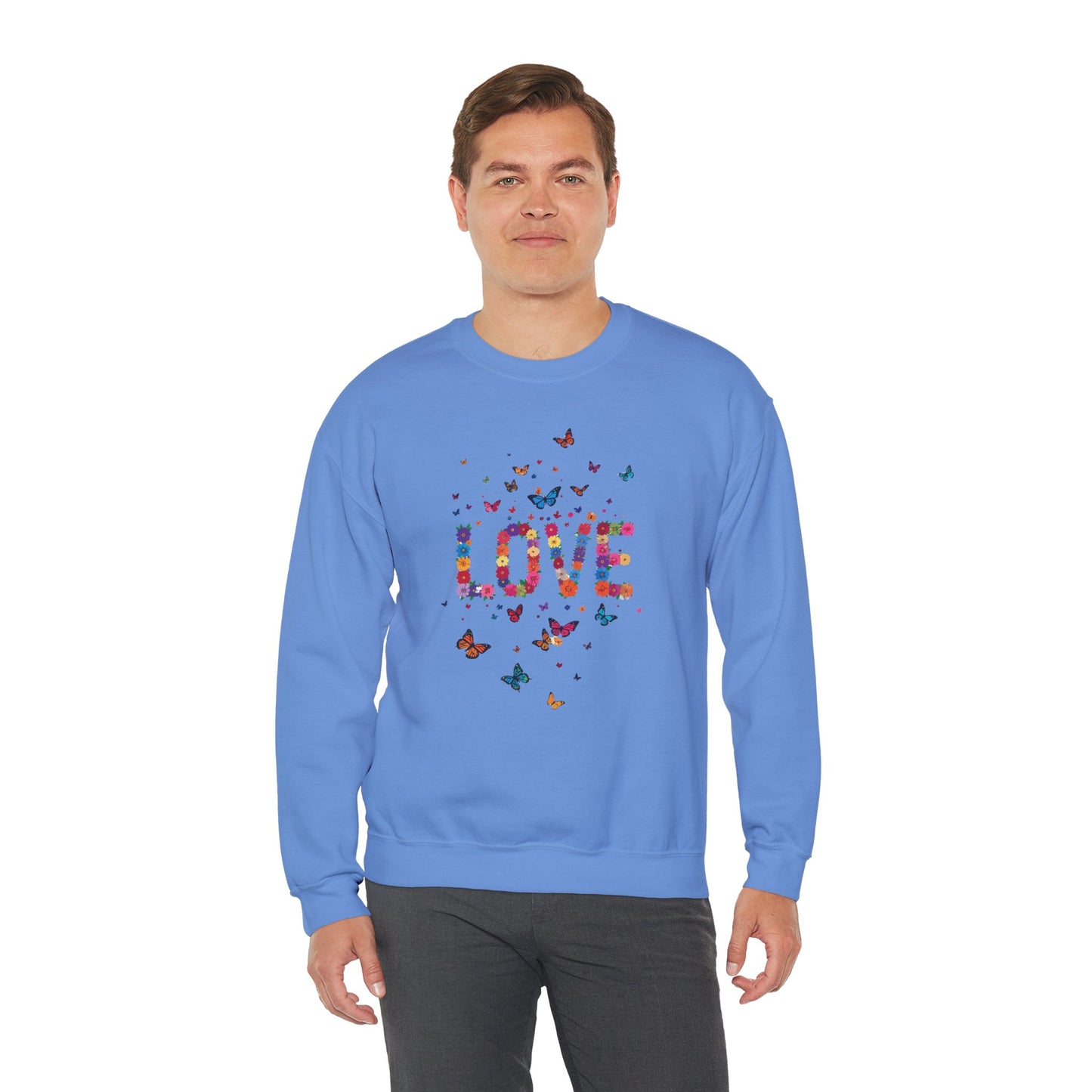 Unisex Floral Love Sweatshirt Fifty Fifty Cotton Poly Valentines Day