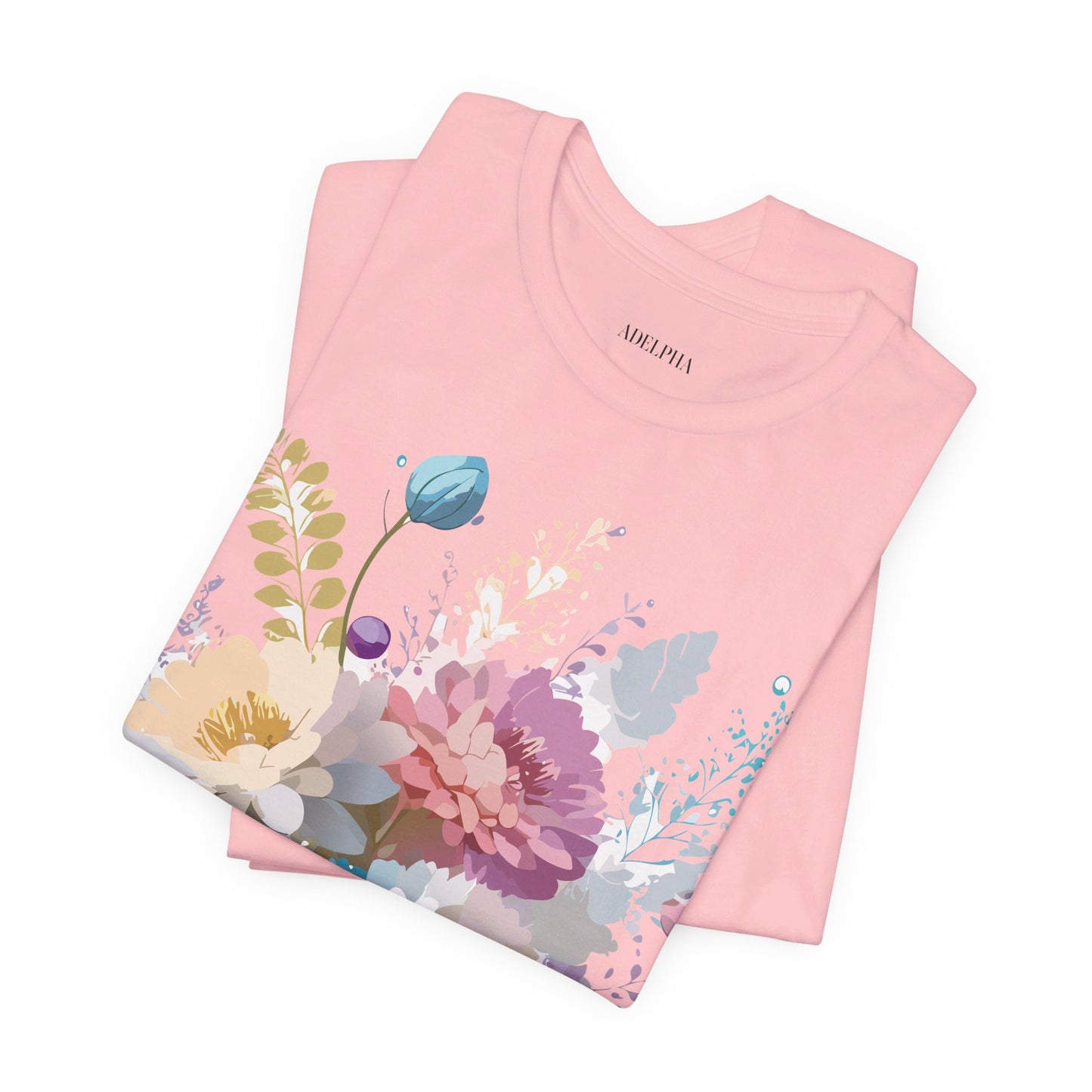 Natural Cotton Tee Shirt with Flowers