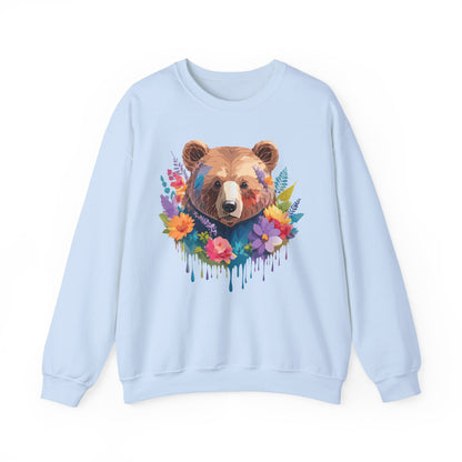 Unisex Floral Bear Sweatshirt Art Design Animals Gildan 18000 Crewneck