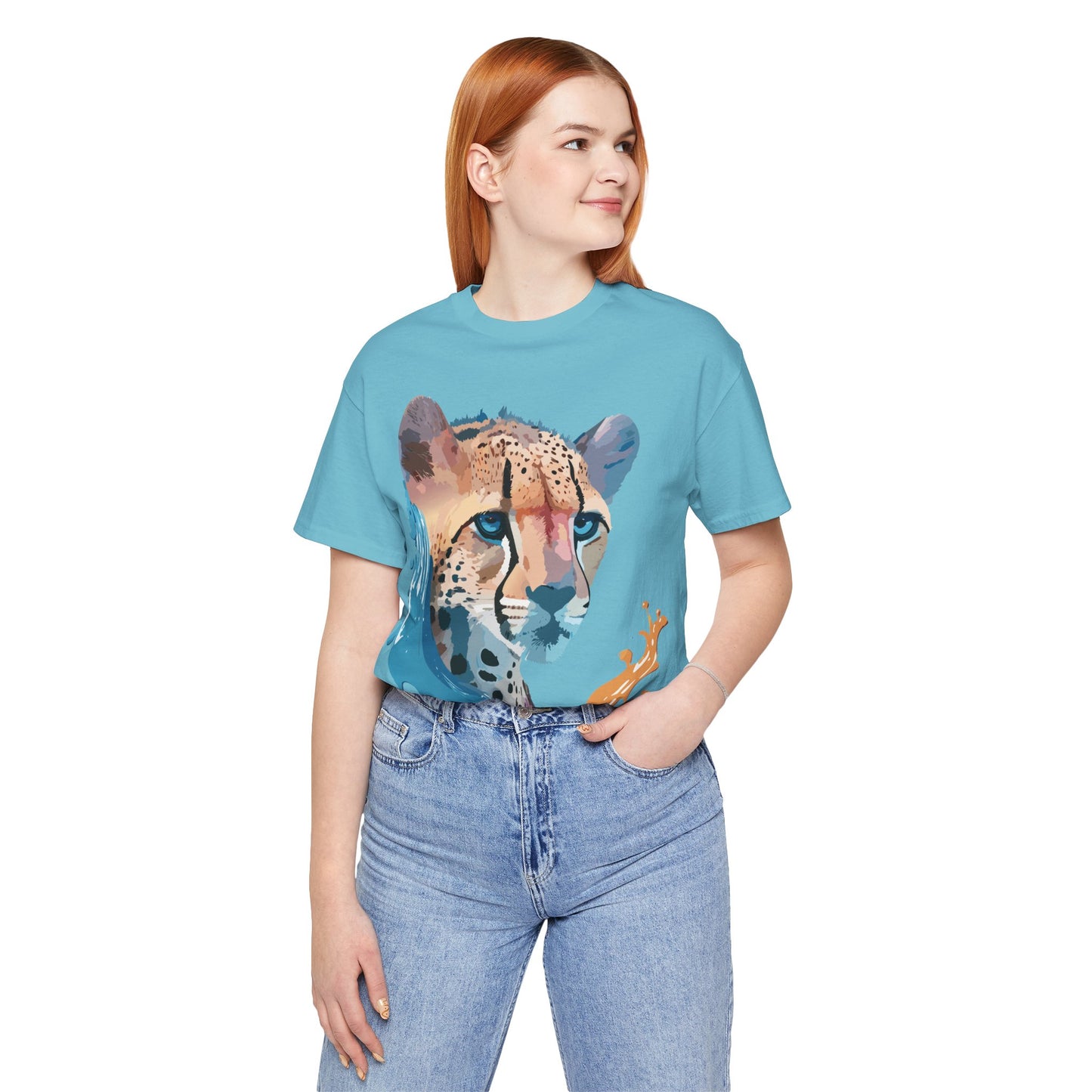 Natural Cotton Tee Shirt with Cheetah