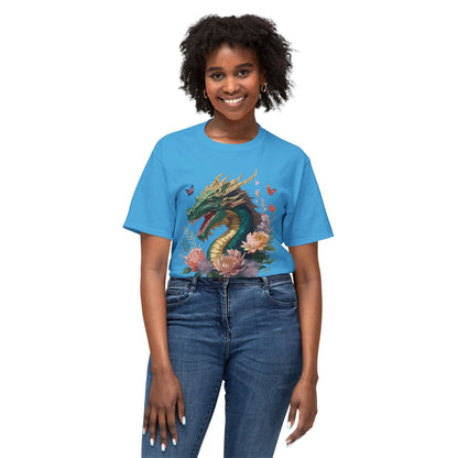 Dragon Art Design Unisex Cotton Tee With Floral Print Artwork And Dragon Graphic