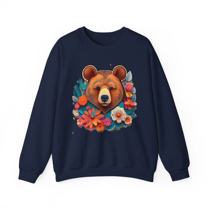 Unisex Floral Bear Sweatshirt Art Design Gildan 18000 Heavy Blend Crewneck