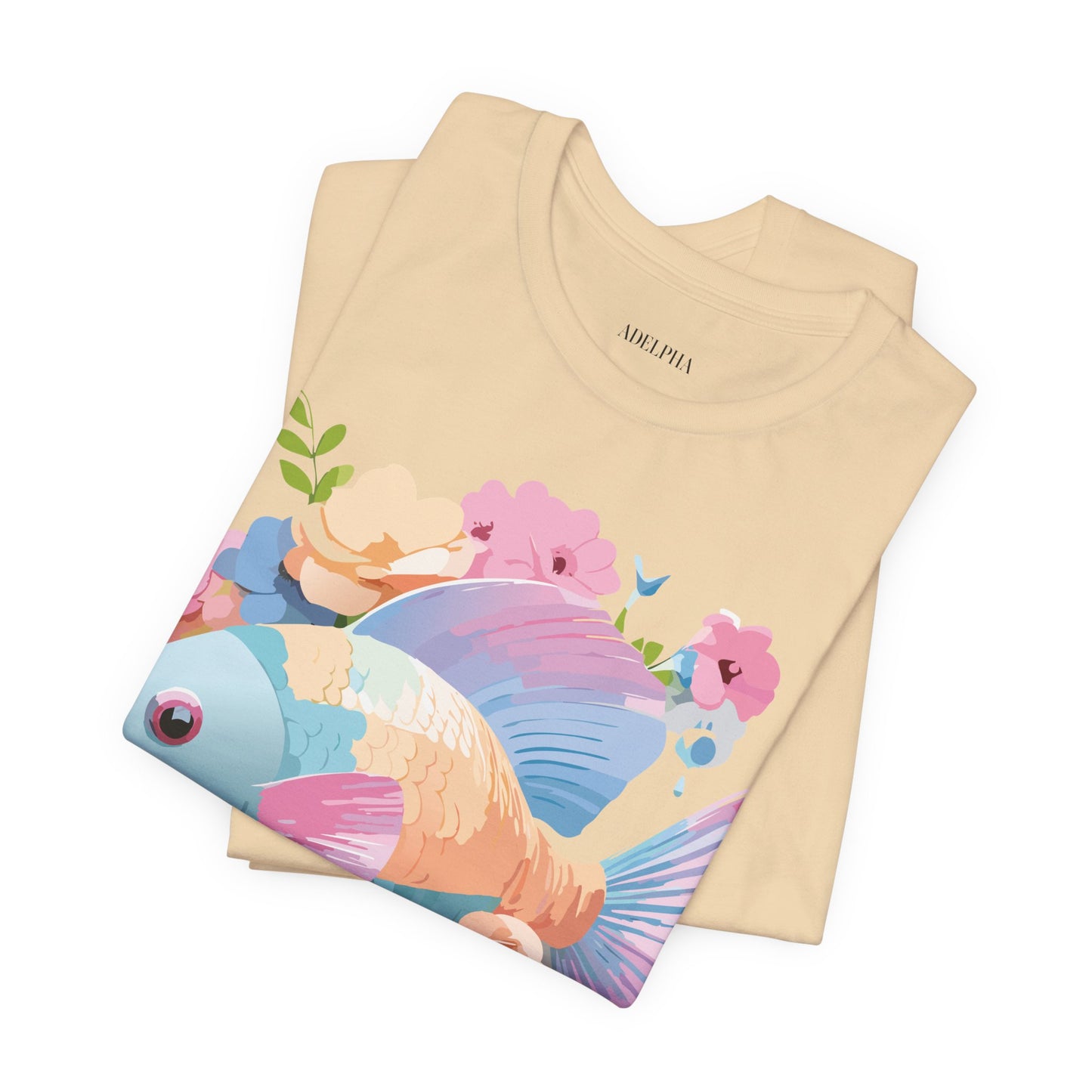 Natural Cotton Tee Shirt with Fish