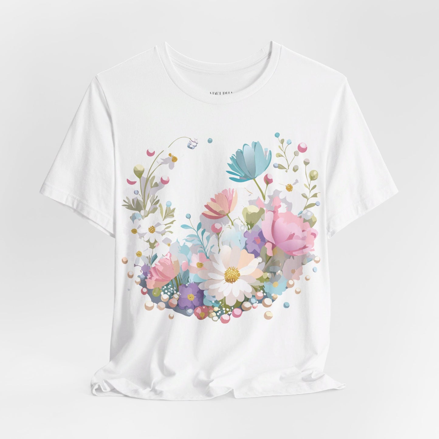 Natural Cotton Tee Shirt with Flowers