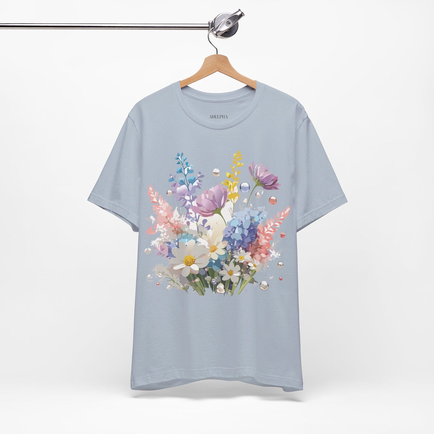 Natural Cotton Tee Shirt with Flowers