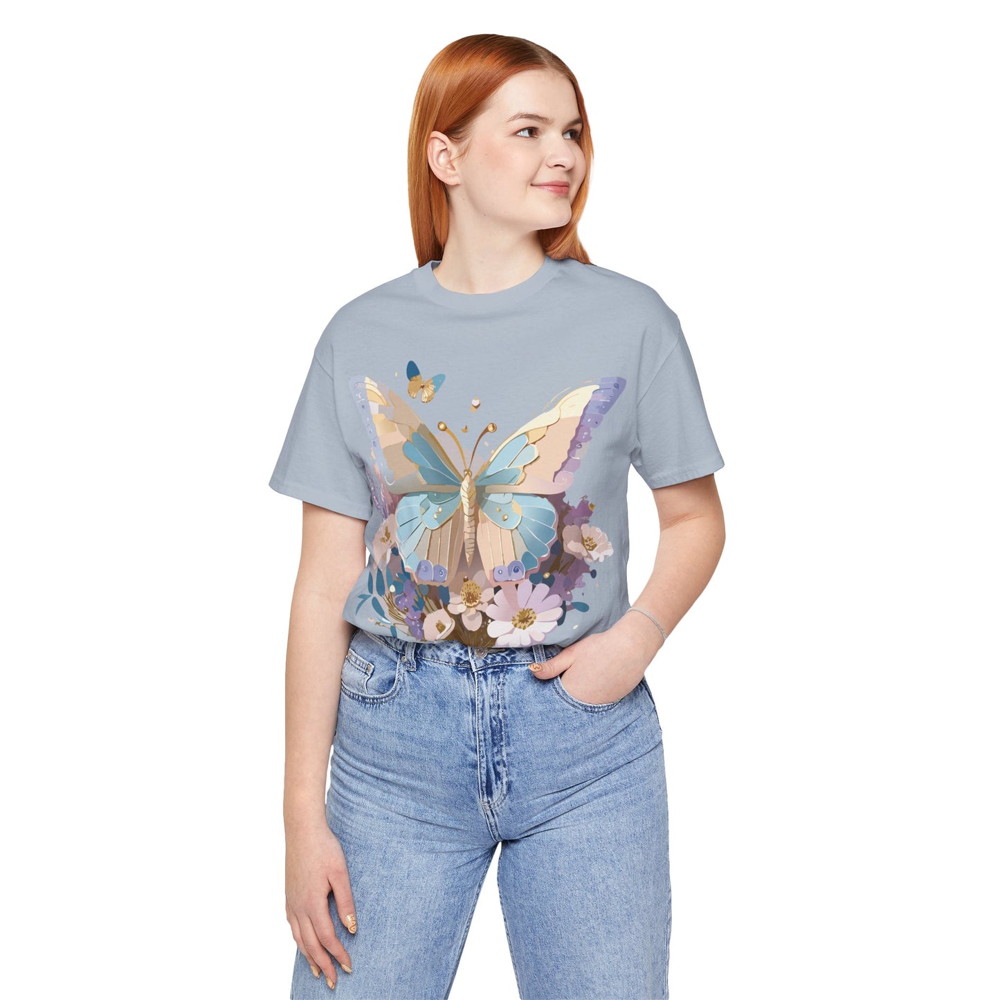 Natural Cotton Tee Shirt with Butterfly