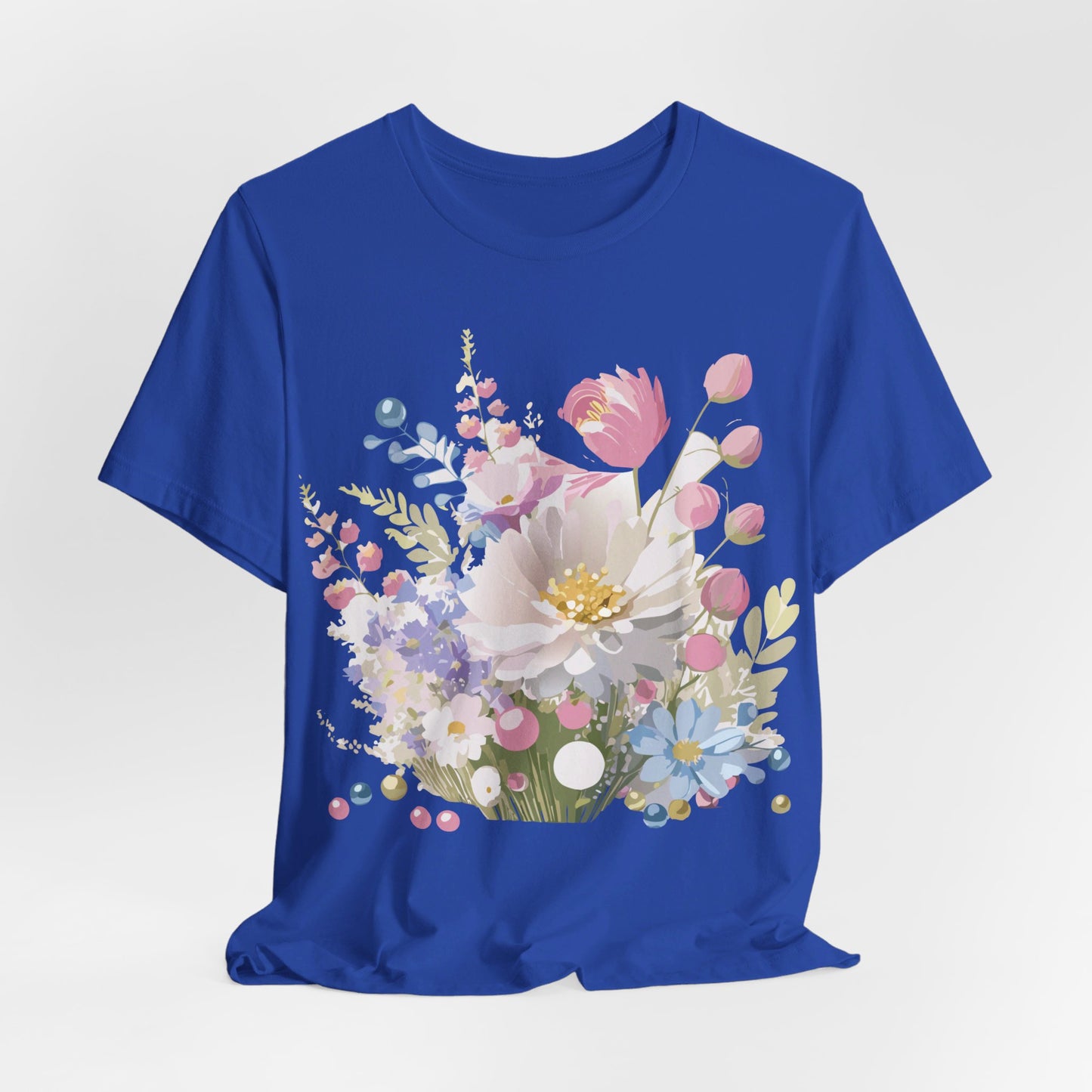 Natural Cotton Tee Shirt with Flowers