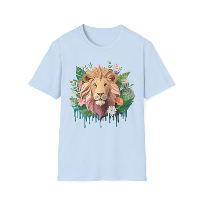 Lion Shirt Unisex Floral Lion Tee Animal Print Short Sleeve Tee