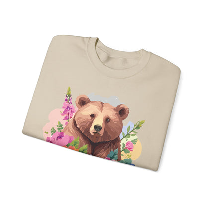 Unisex Floral Bear Sweatshirt With Art Design Animals Print Graphic